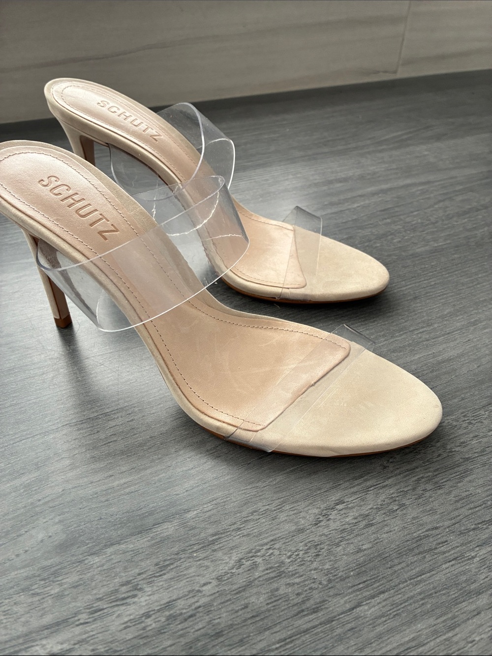 SCHUTZ Nude Clear Strap Stiletto Sandals